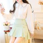 Long-sleeve Shirt / Mini A-line Pleated Skirt / Set