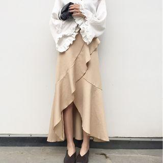 Ruffle Asymmetric High-waist Midi Skirt