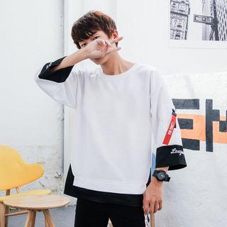 3/4-sleeve Color Block Letter T-shirt
