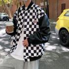 Faux Leather Sleeve Check Jacket
