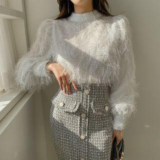 Mockneck Allover Fringe Blouse