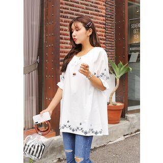 Plus Size Puff-sleeve Printed Tunic