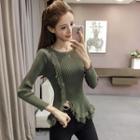 Frayed Long-sleeve Knit Top