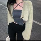 Plain Camisole Tube Top / Plain Loose Fit Furry Cropped Jacket