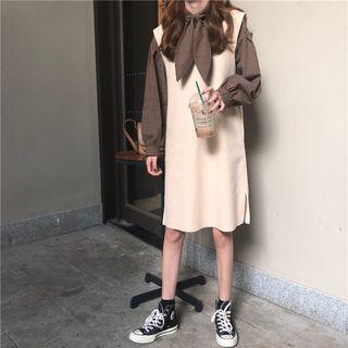 Tie-neck Gingham Shirt / V-neck Sleeveless Dress