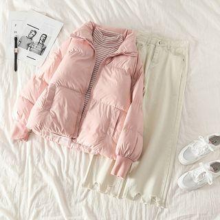 Plain Puffer Jacket / Frayed Straight-leg Jeans