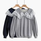 Lace Trim Collared Sweatshirt