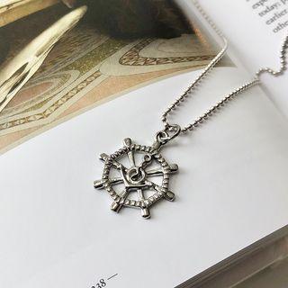 925 Sterling Silver Anchor & Wheel Pendant Necklace A935 - 925 Silver - Pendant - Rudder - Sterling Silver - Silver - One Size