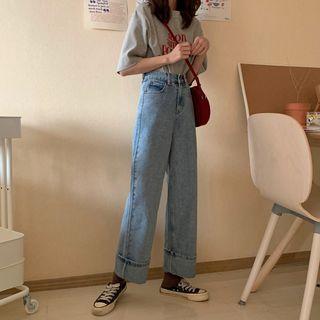 High-waist Cuffed Wide-leg Jeans
