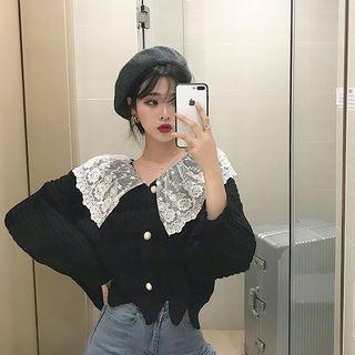 Lace Peter Pan Collar Cropped Cardigan