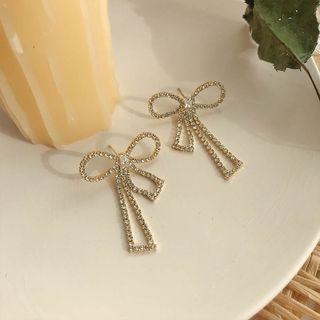 Rhinestone Bow Earring 1 Pair - Ear Studs - 925 Silver - One Size