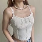 Faux Pearl Knit Cropped Camisole Top