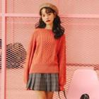 Cable Knit Sweater Brown Red - One Size