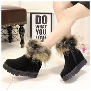Furry Hidden Wedge Short Boots