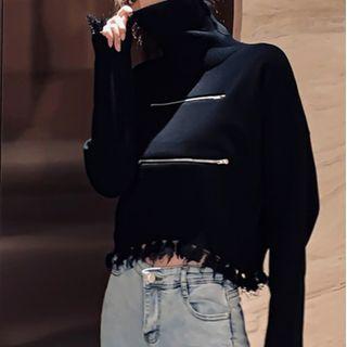 Mock-neck Half-zip Tasseled Sweatshirt