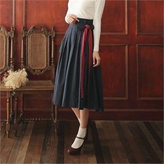 Ribbon-waist Pleated Skirt