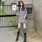 Breasted Pleated Long-sleeve Blazer Dress Gray - One Size