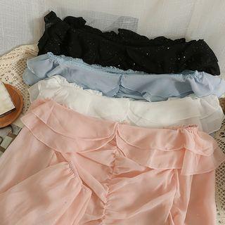 Ruffled Off-shoulder Ruched Crop Top