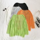 Plain Crochet-knit Long-sleeve Top