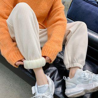 High-waist Plain Corduroy Shift Gathered Cuff Pants