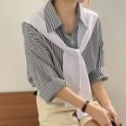 Long-sleeve Striped Shirt With Shawl