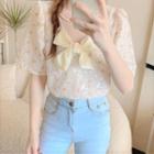Short-sleeve Bow Floral Blouse