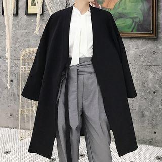 Plain Tie-waist Long Coat