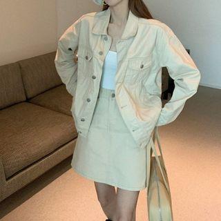 Denim Cargo Shirt Jacket / Mini A-line Skirt
