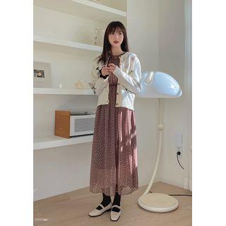 Gathered Floral Chiffon Maxi Dress Brown - One Size