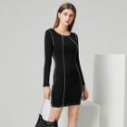 Eco-friendly Long-sleeve Seam-trim Mini Dress