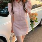 Short-sleeve Button-up Top / Mini Skirt