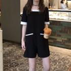 Short-sleeve Wide-leg Playsuit Black - One Size