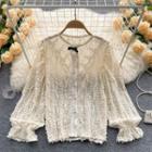 Round-neck Lace Bubble Long-sleeve Top Almond - One Size