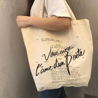 Lettering Canvas Tote Bag S-159 - Off-white - One Size