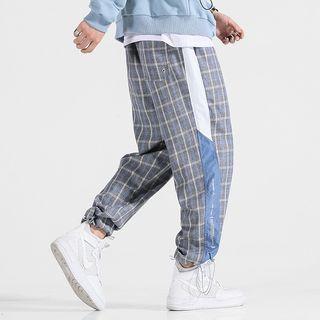Color-panel Plaid Harem Pants