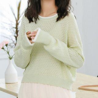 Perforated Knit Top Light Green - One Size