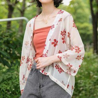 Floral Light Jacket Premium Edition - Orange Floral - White - One Size