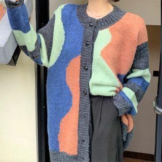 Color Block Cardigan Coffee & Black - One Size