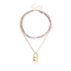 Lock Pendant Faux Pearl Bead Layered Choker Necklace Gold - One Size