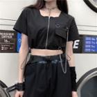 Short-sleeve Chained Zip-up Crop Top