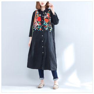 Embroidered 3/4 Sleeve Long Shirt