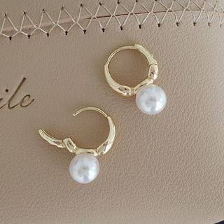 Faux Pearl Hoop Drop Earring 1 Pair - Gold - One Size