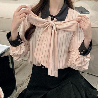 Tie-neck Silky Blouse Light Pink - One Size