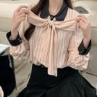 Tie-neck Silky Blouse Light Pink - One Size