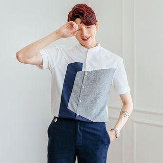 Mandarin-collar Color-block Shirt