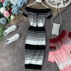 Off-shoulder Color-block Stripe Knit Dress