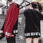 Couple Matching Long-sleeve Striped Lettering T-shirt