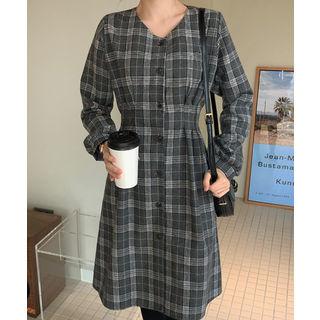 Button-front Plaid Dress