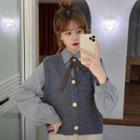 Peter Pan Collar Long-sleeve Shirt / Knit Sweater Vest