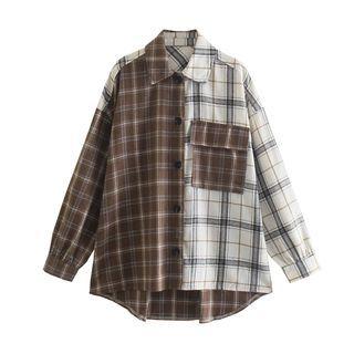 Two-tone Plaid Panel Shirt Jacket